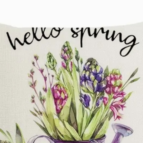 NEW SPRING/EASTER FLOWERS & WATERING CAN HELLO SPRING LINEN PILLOW COVER 17.7" - Picture 5 of 5